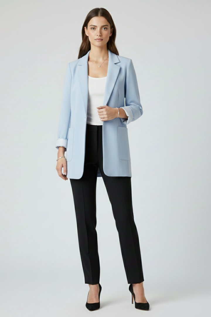 Damen-Blazer mit offener Vorderseite und strukturiertem Revers