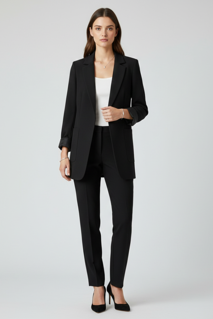 Damen-Blazer mit offener Vorderseite und strukturiertem Revers
