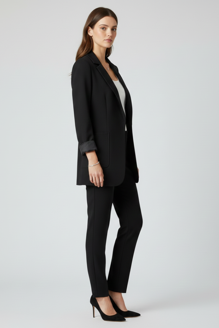 Damen-Blazer mit offener Vorderseite und strukturiertem Revers