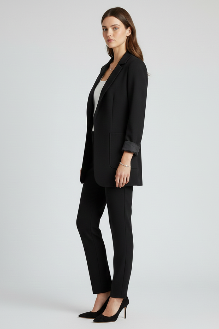 Damen-Blazer mit offener Vorderseite und strukturiertem Revers