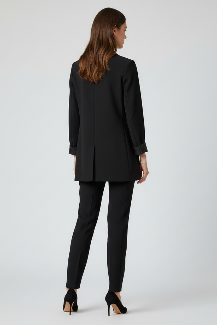 Damen-Blazer mit offener Vorderseite und strukturiertem Revers