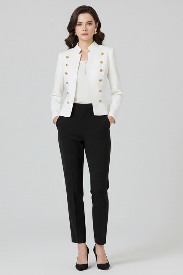 Damenblazer mit Stehkragen und Knopfdetails