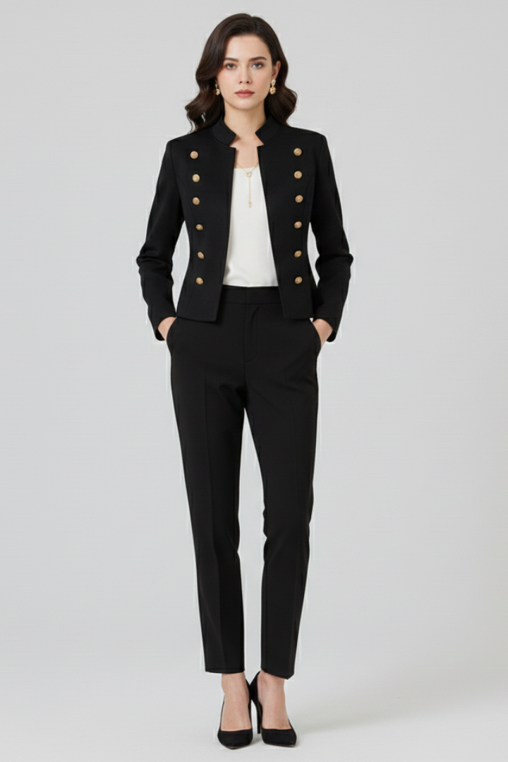 Damenblazer mit Stehkragen und Knopfdetails