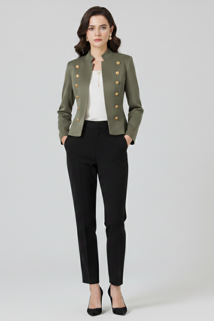Damenblazer mit Stehkragen und Knopfdetails