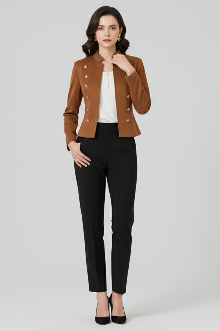 Damenblazer mit Stehkragen und Knopfdetails