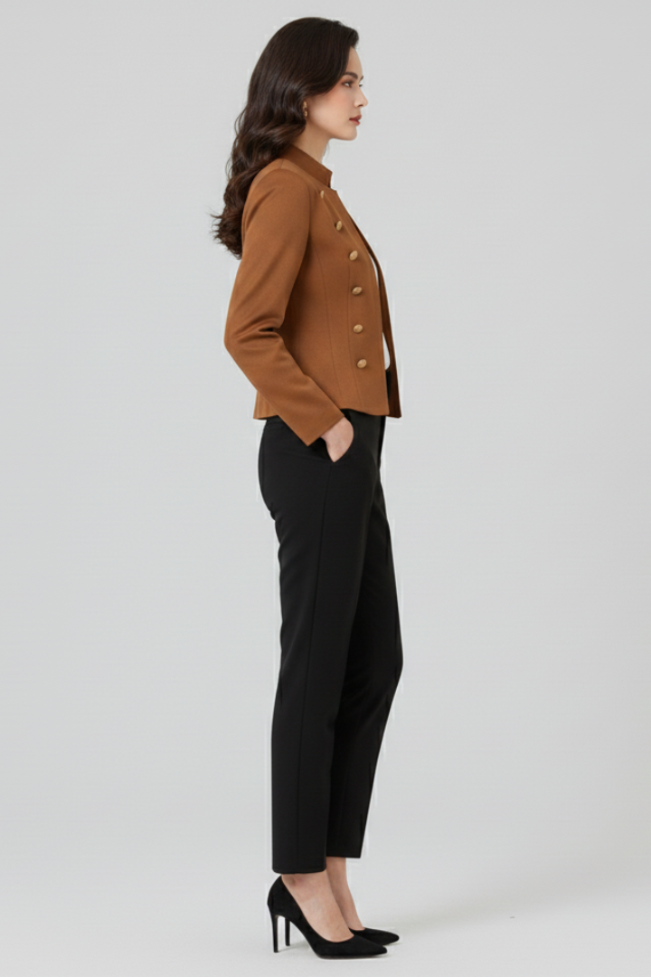Damenblazer mit Stehkragen und Knopfdetails