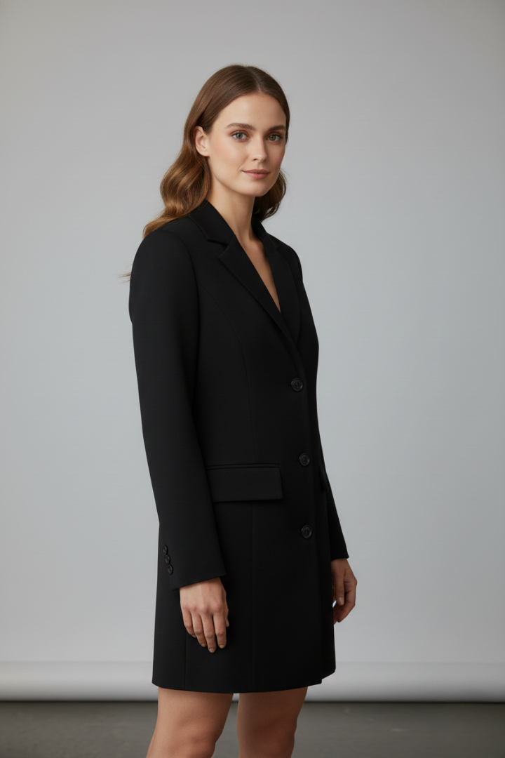 Longline-Blazer für Damen mit gekerbtem Revers und Frontknöpfen