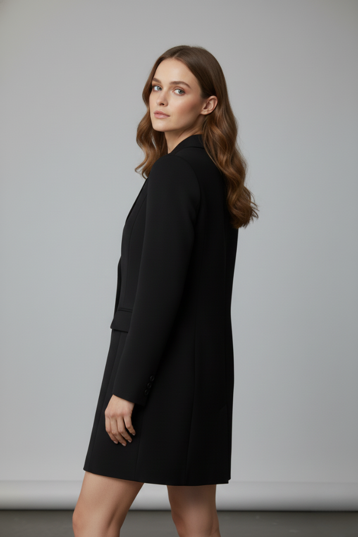 Longline-Blazer für Damen mit gekerbtem Revers und Frontknöpfen