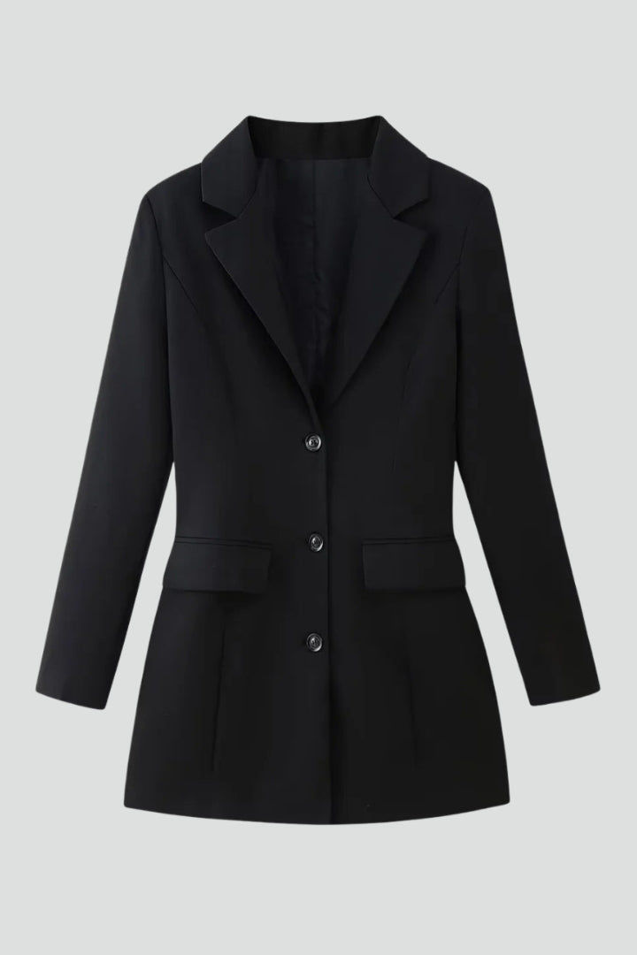 Longline-Blazer für Damen mit gekerbtem Revers und Frontknöpfen