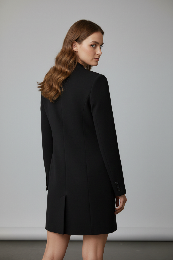 Longline-Blazer für Damen mit gekerbtem Revers und Frontknöpfen
