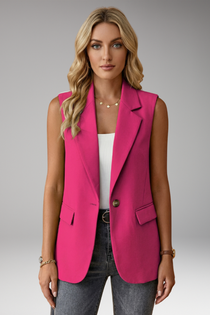 Ärmelloser Blazer für Damen mit Reverskragen und Taschen