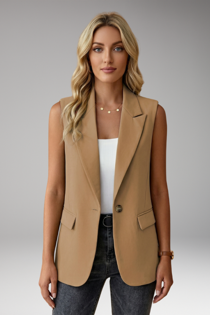 Ärmelloser Blazer für Damen mit Reverskragen und Taschen
