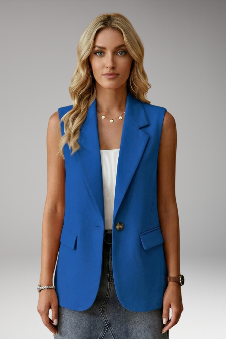 Ärmelloser Blazer für Damen mit Reverskragen und Taschen