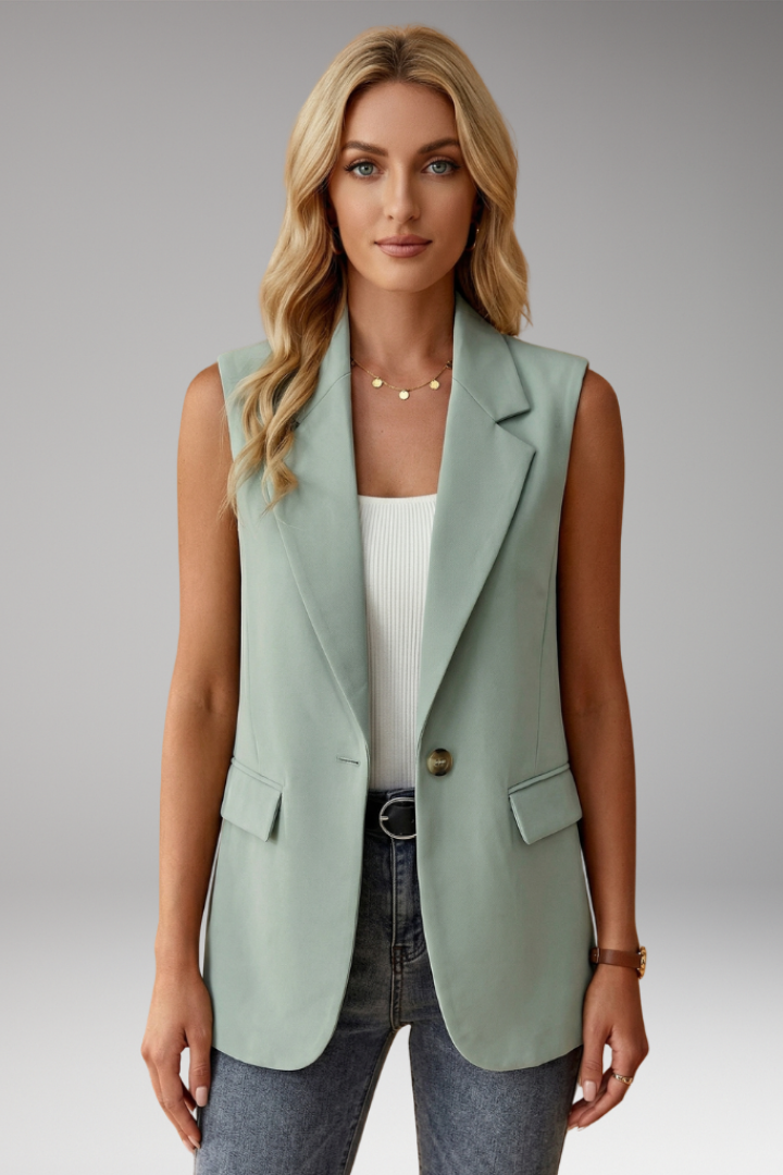 Ärmelloser Blazer für Damen mit Reverskragen und Taschen