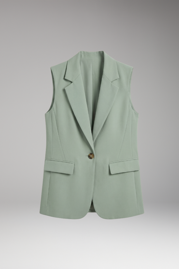 Ärmelloser Blazer für Damen mit Reverskragen und Taschen