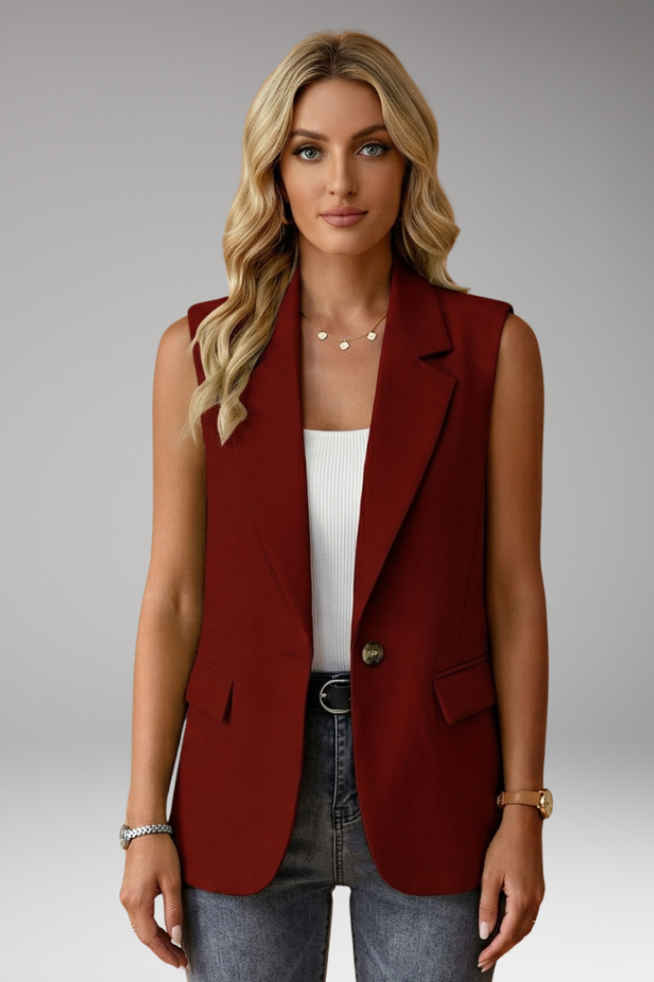 Ärmelloser Blazer für Damen mit Reverskragen und Taschen