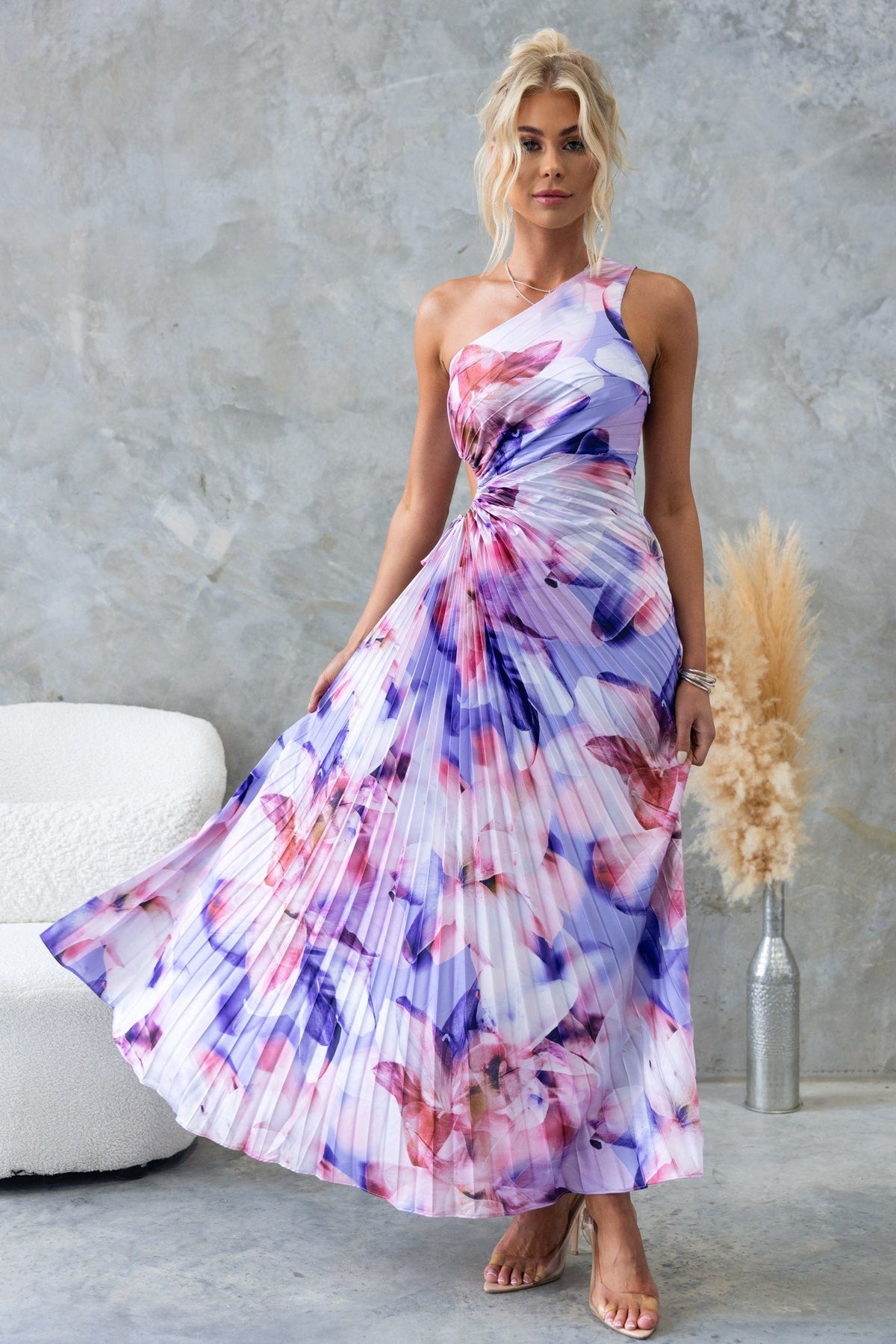 ELLA | One-Shoulder-Plissee-Midikleid