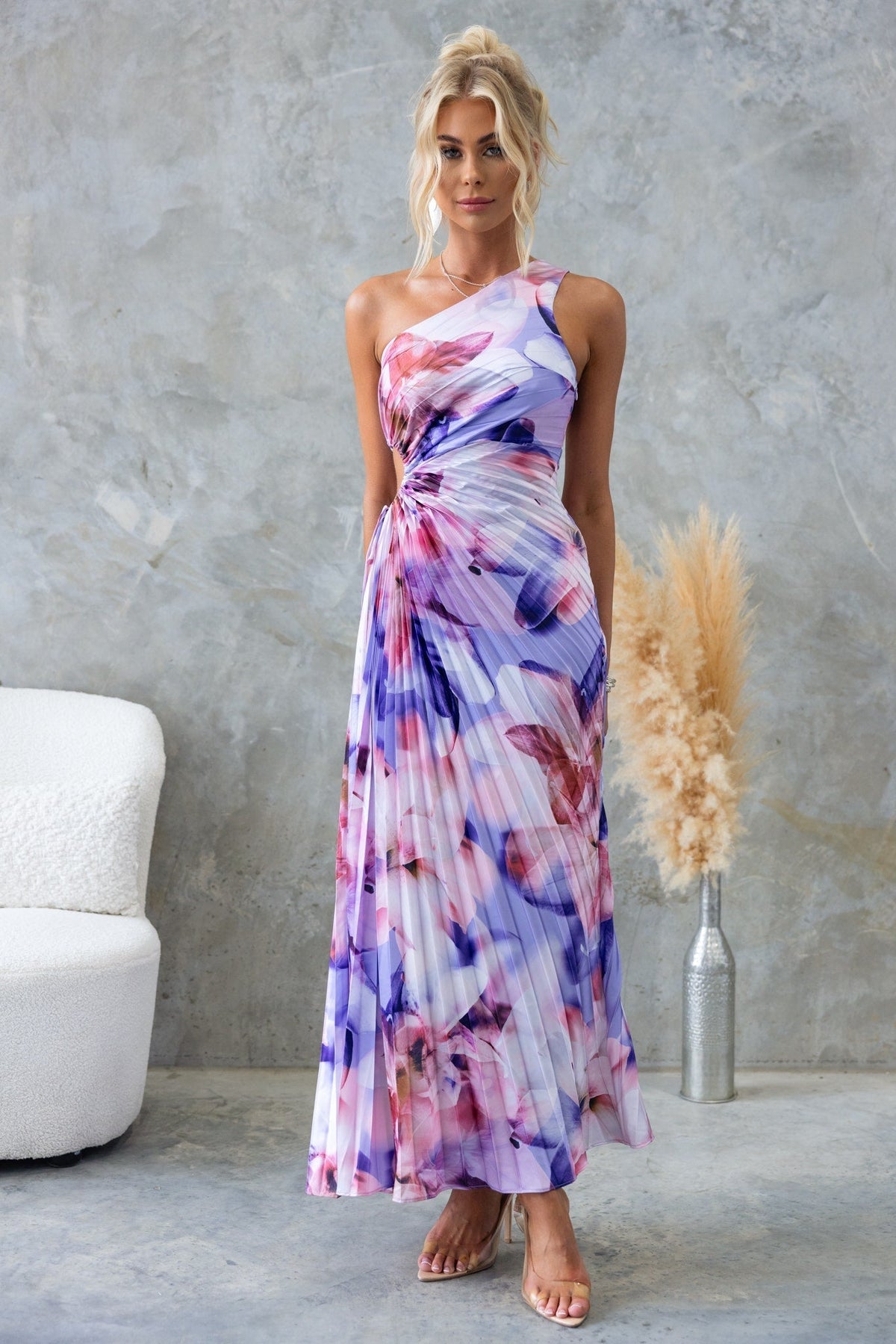 ELLA | One-Shoulder-Plissee-Midikleid
