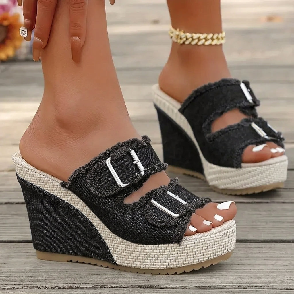 Ada | Denim-Keilsandaletten