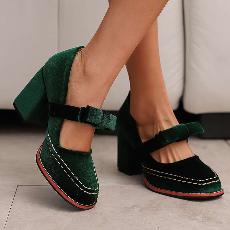 Corinna | Damen Mary Jane Pumps mit Blockabsatz und Schleife