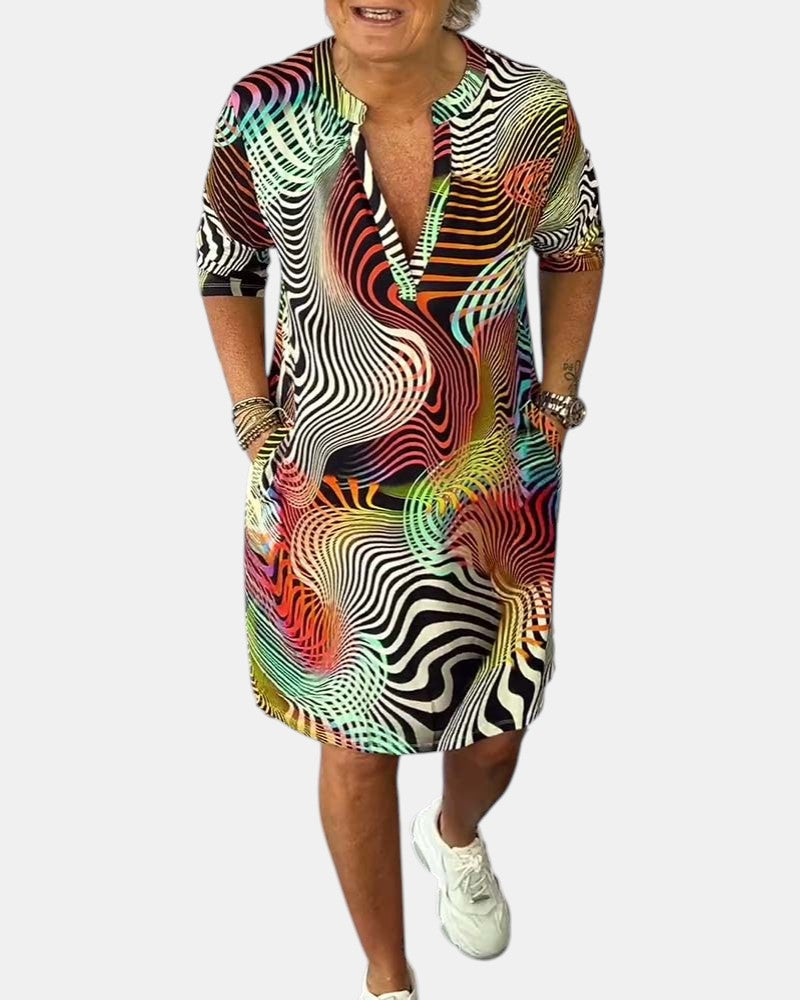 Jessica™ | Buntes V-Ausschnitt-Kleid