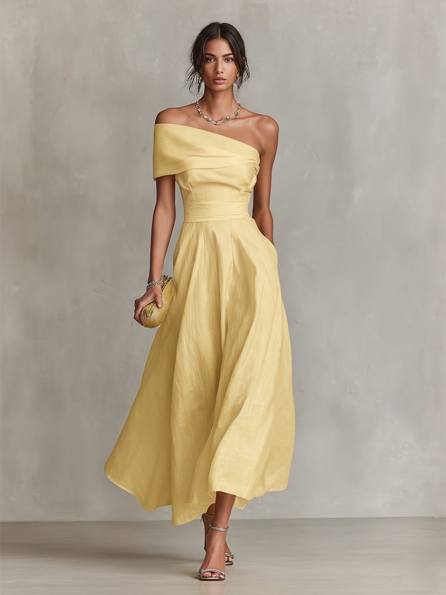 Lisa | Leinenkleid mit One-Shoulder-Ausschnitt