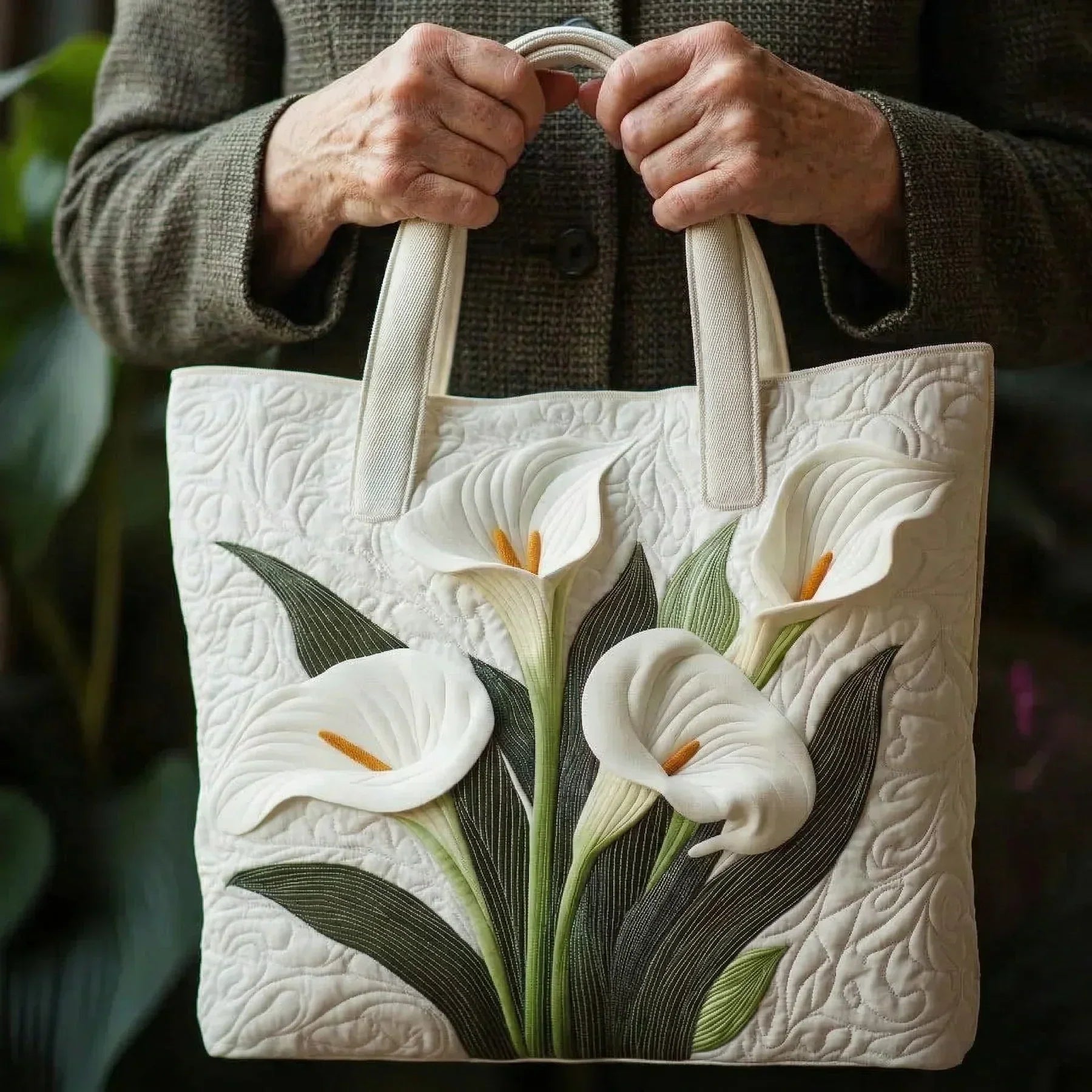 Gesteppte Künstlertasche – Weiße Lilien