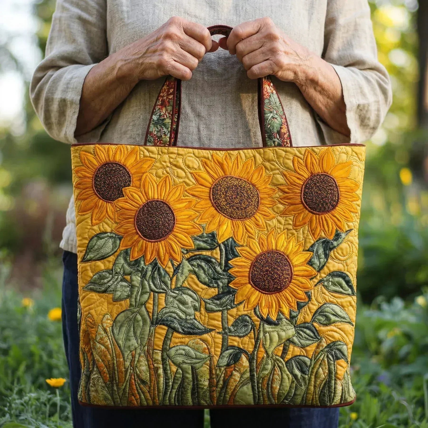 Klassische gesteppte Tasche – Sonnenblumen