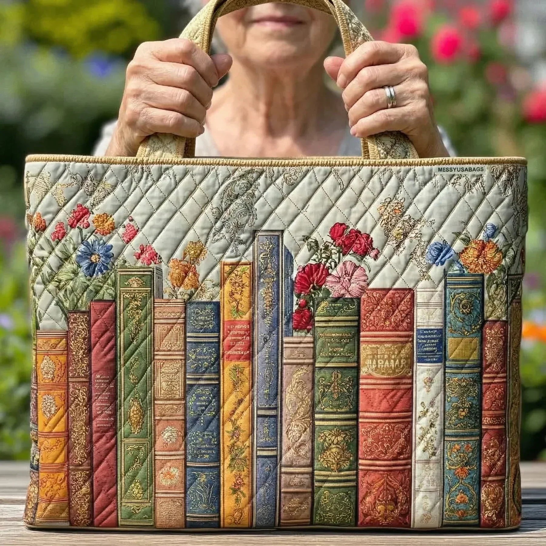 Gesteppte Tasche – Verzauberte Bibliothek