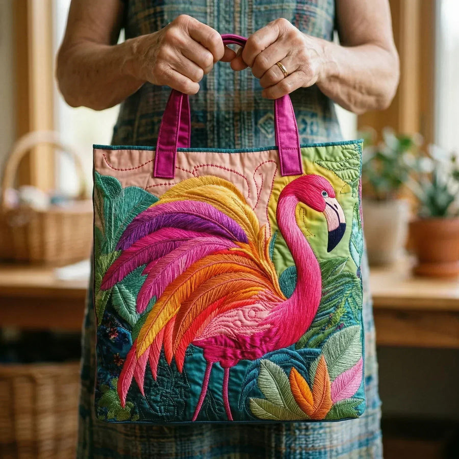 Gesteppte Tragetasche – Regenbogen Flamingo