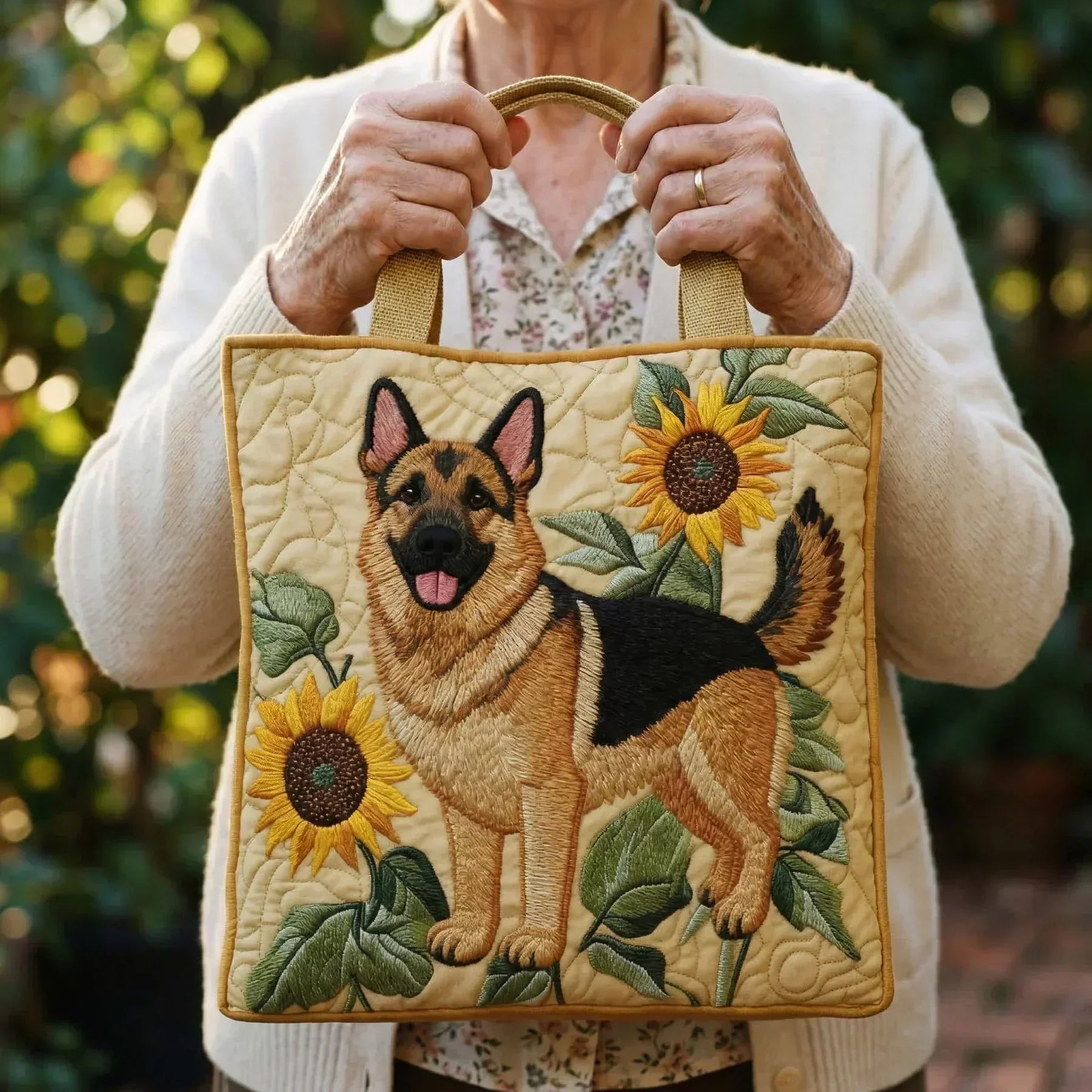 Handwerkliche Tasche - Deutscher Schäferhund floral