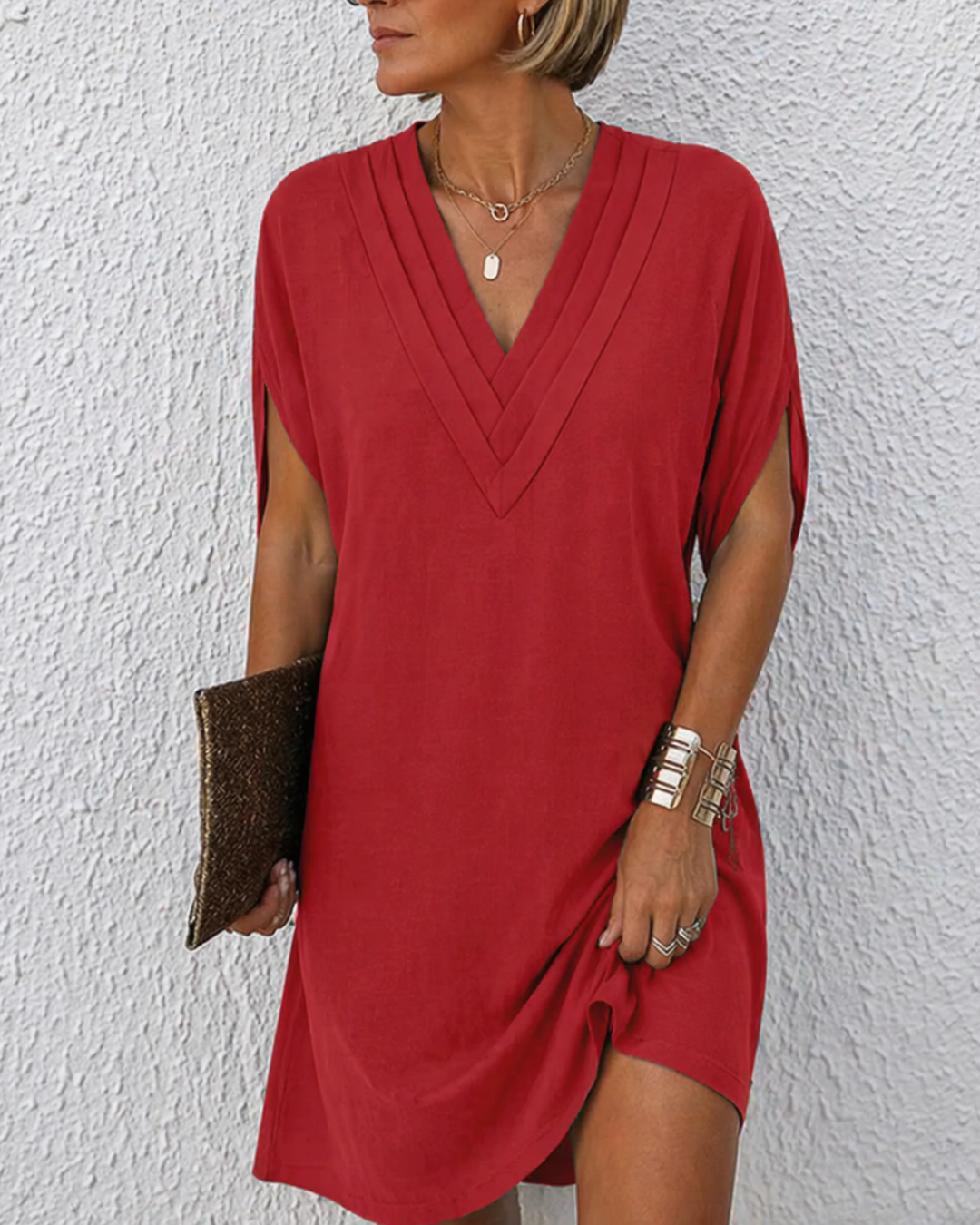 Heike | Kleid mit Wickeldetail und V-Ausschnitt