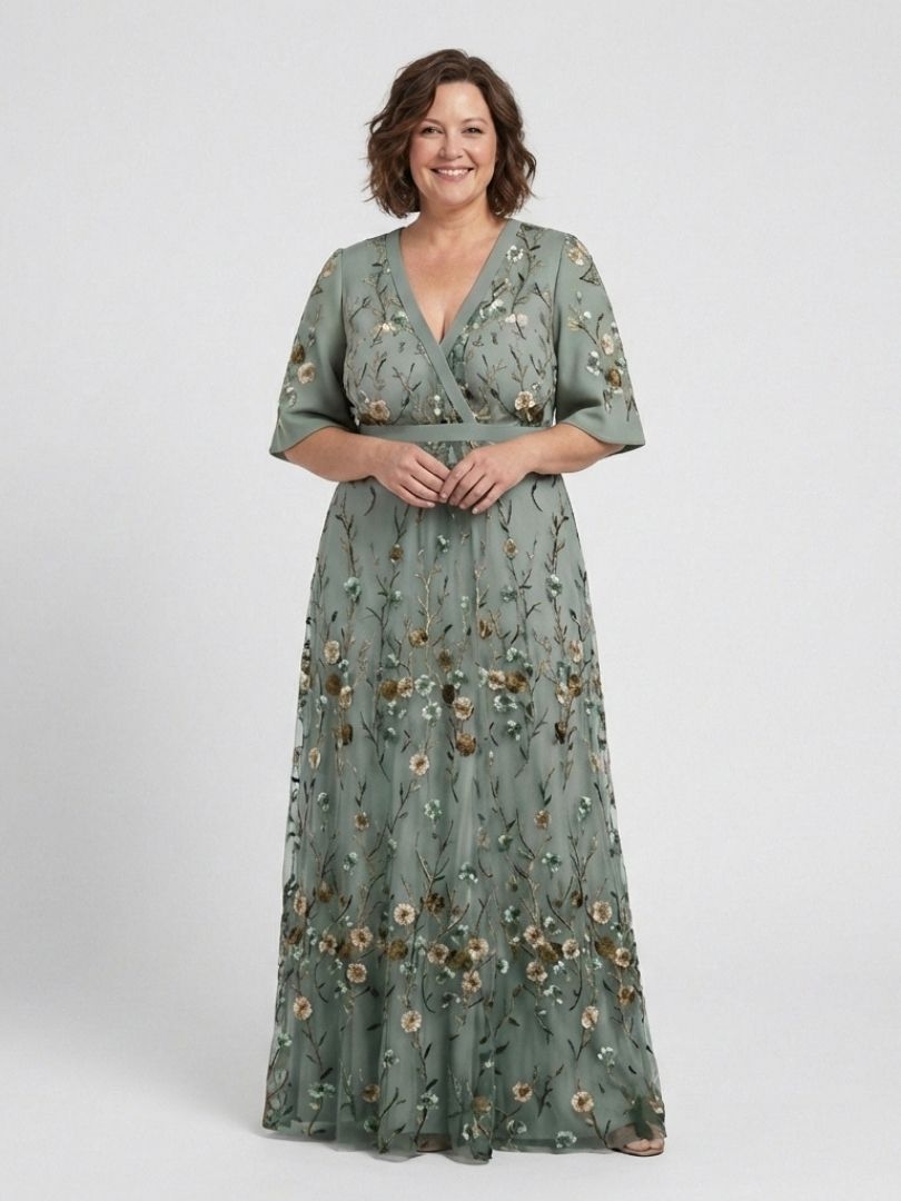 Auriane | Florales V-Ausschnitt Maxikleid mit kurzen Ärmeln