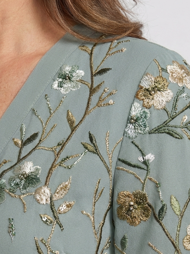 Auriane | Florales V-Ausschnitt Maxikleid mit kurzen Ärmeln