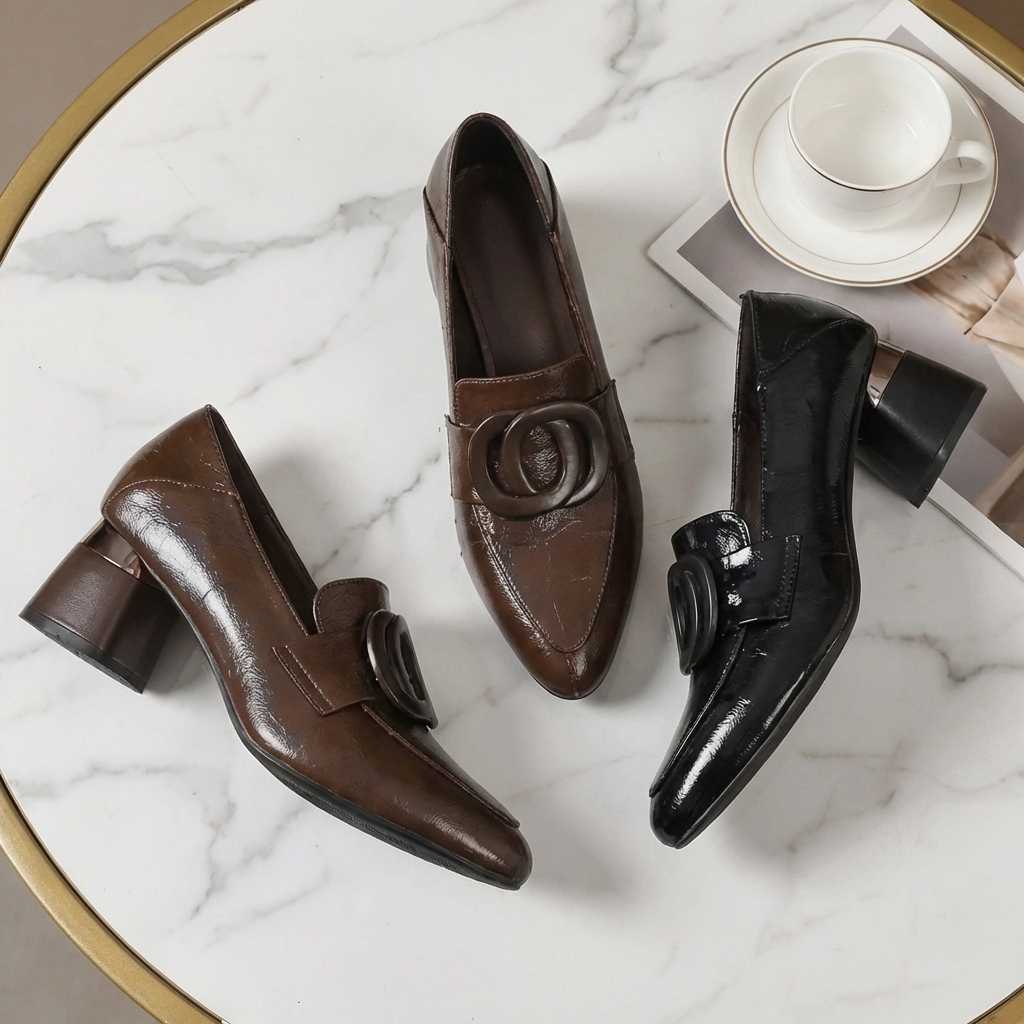 Valora Leder-Loafer-Absatzschuhe