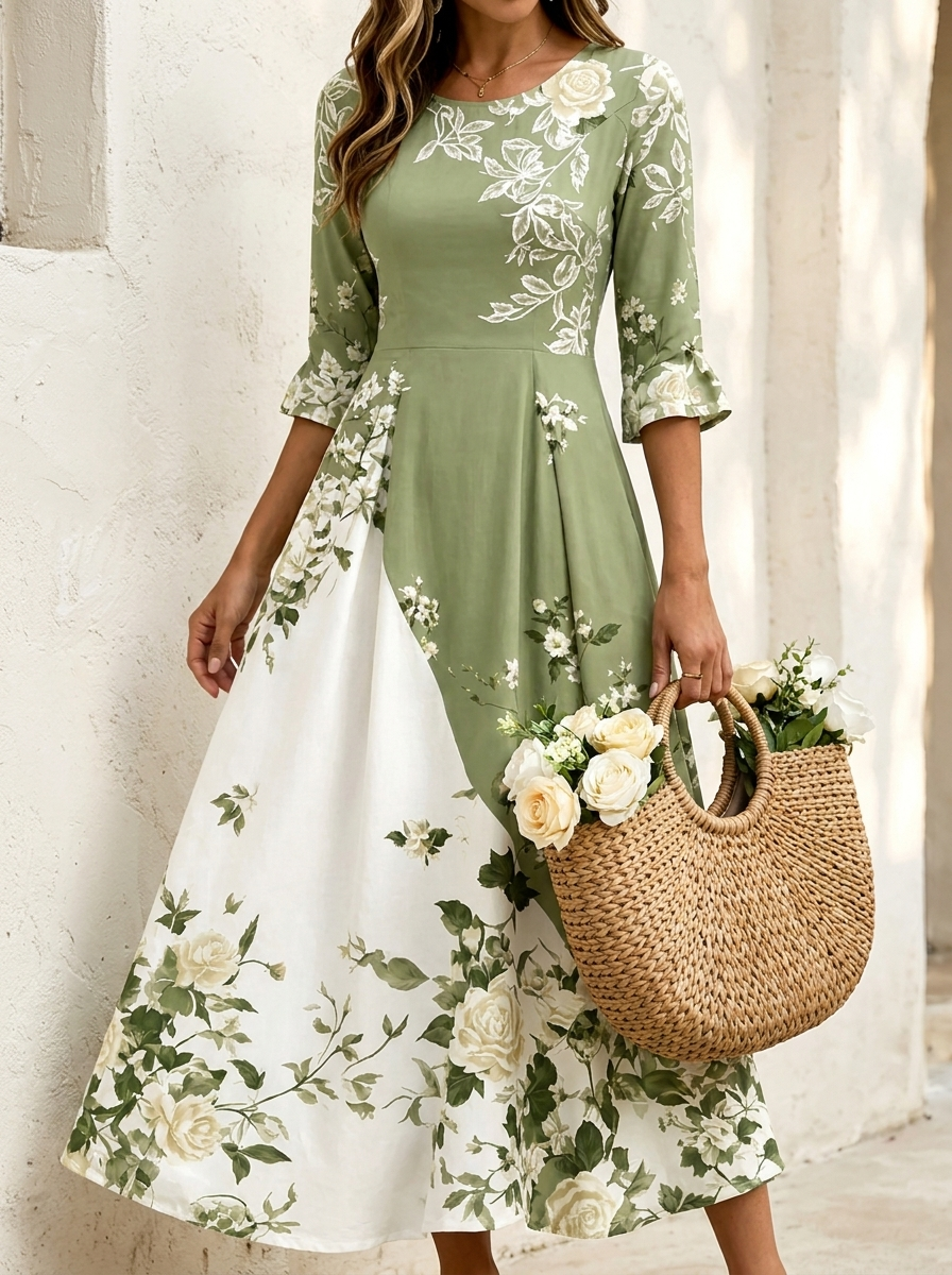 Maxikleid Sage Garden Rose mit Taschen