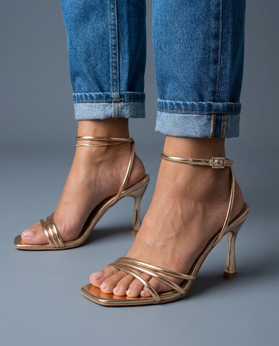 Aurora | Goldene Riemchen-High-Heels