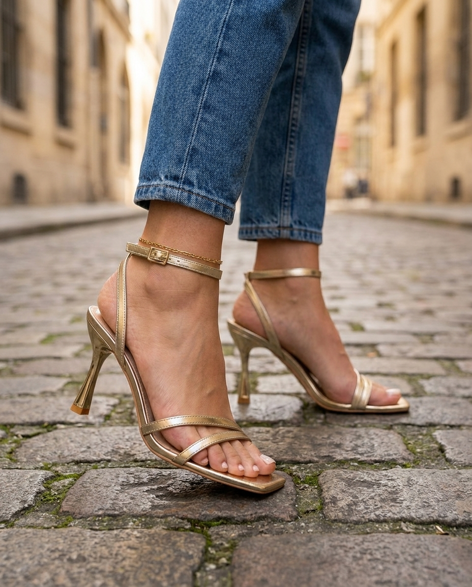 Celeste | Gold-Metallic Riemchen-High-Heels