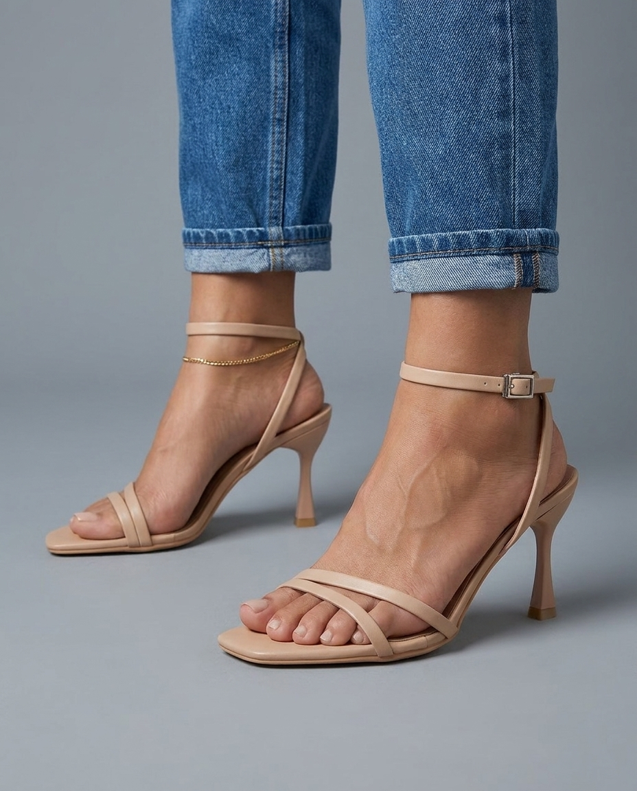 Sienna | Nude skulpturale Riemchen-High-Heels