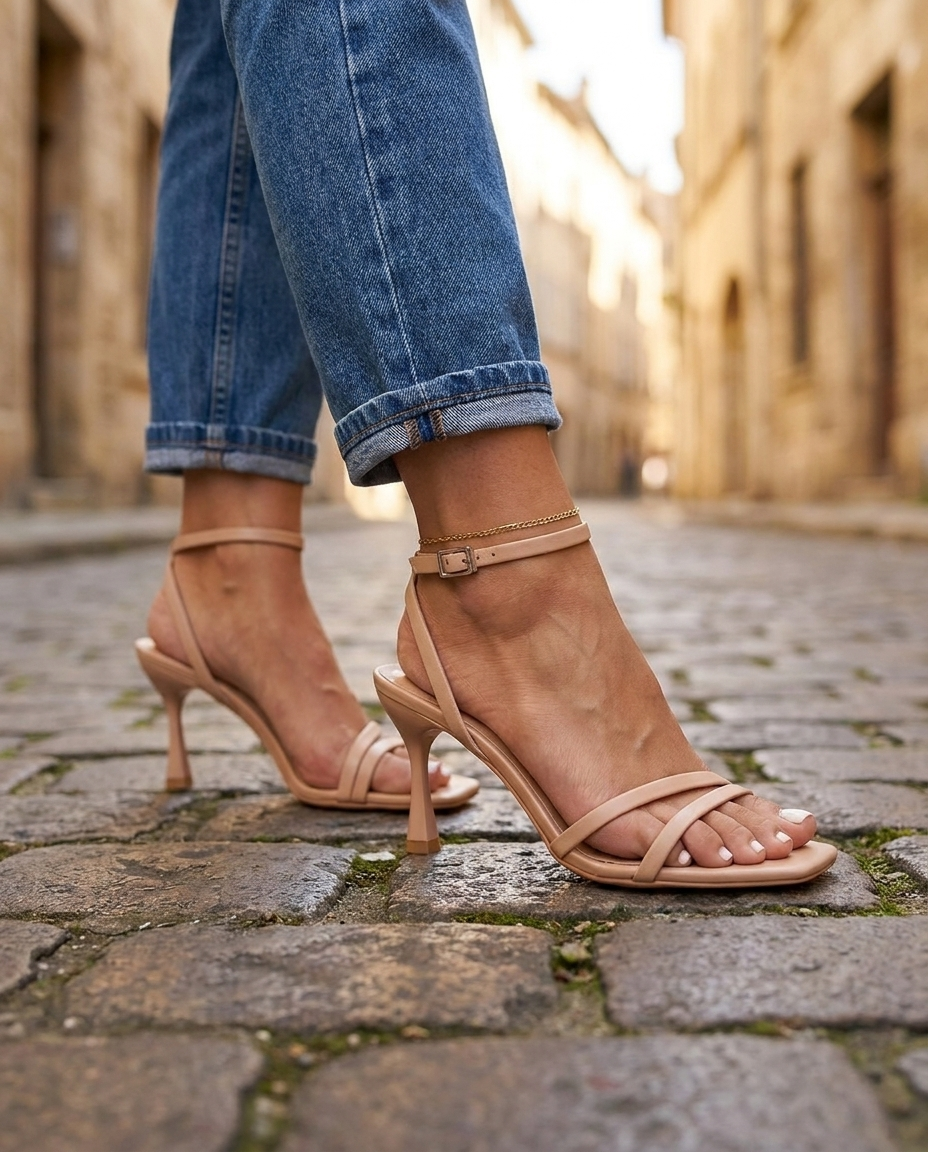 Sienna | Nude skulpturale Riemchen-High-Heels