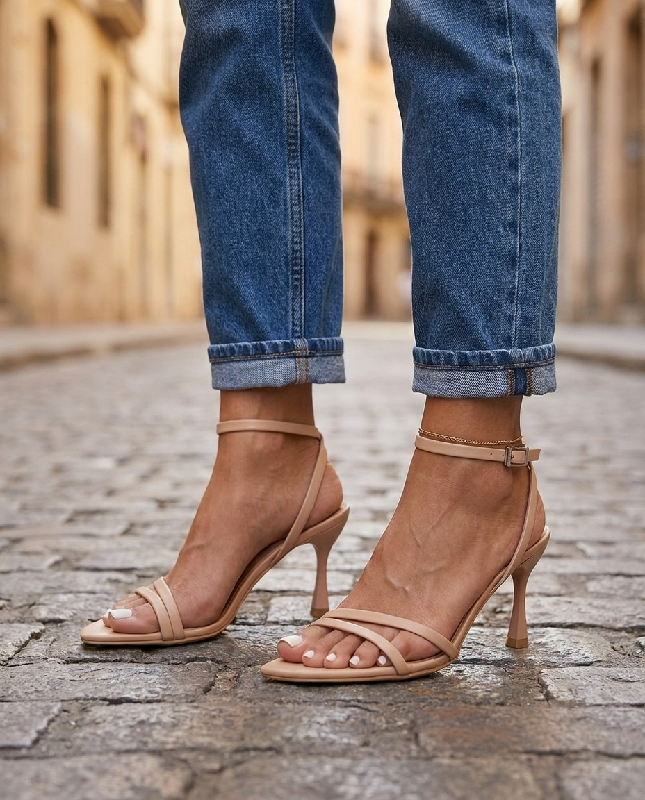 Sienna | Nude skulpturale Riemchen-High-Heels