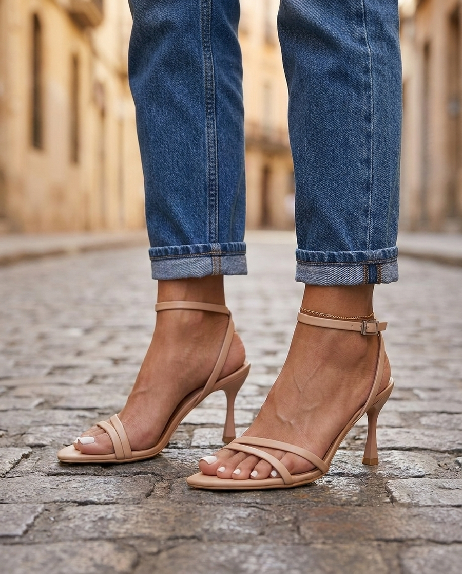 Sienna | Nude skulpturale Riemchen-High-Heels