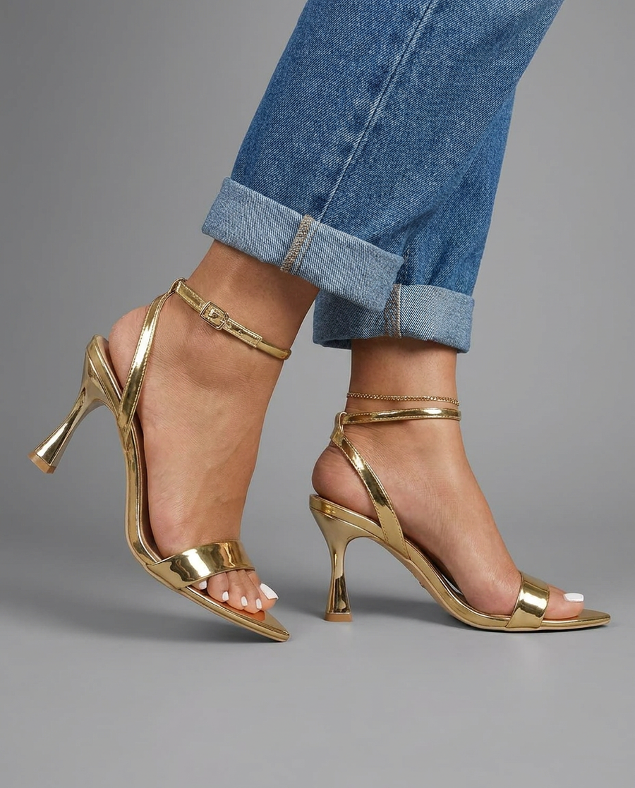Valentina | Gold Metallic Riemchenpumps