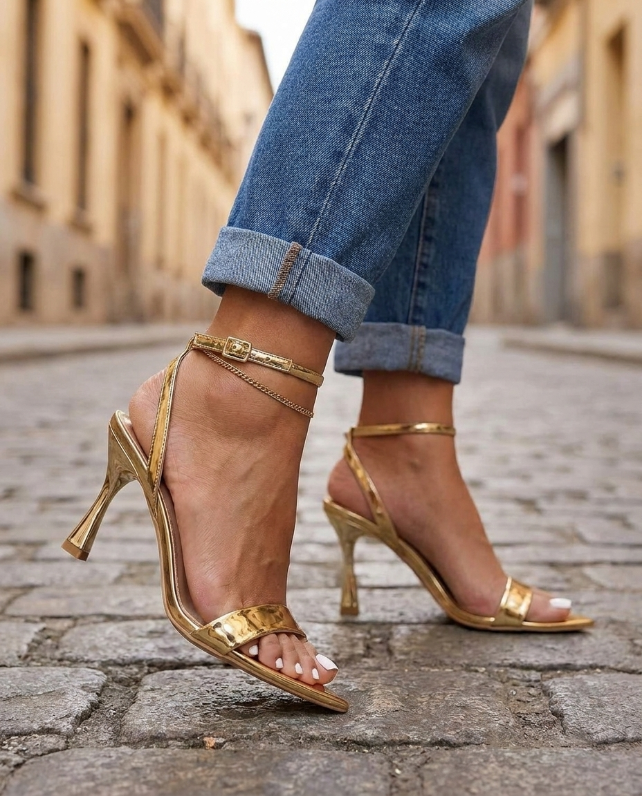 Valentina | Gold Metallic Riemchenpumps