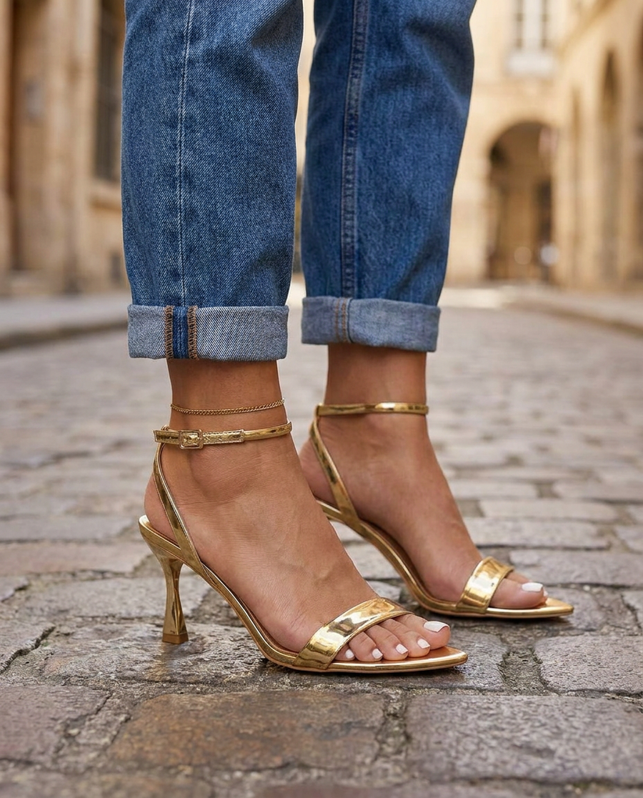 Valentina | Gold Metallic Riemchenpumps