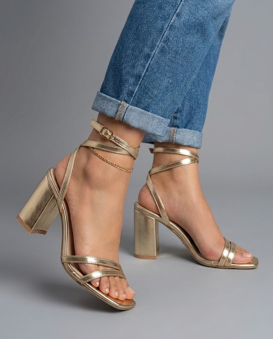 Sofia | Goldmetallic-Sandaletten mit Blockabsatz