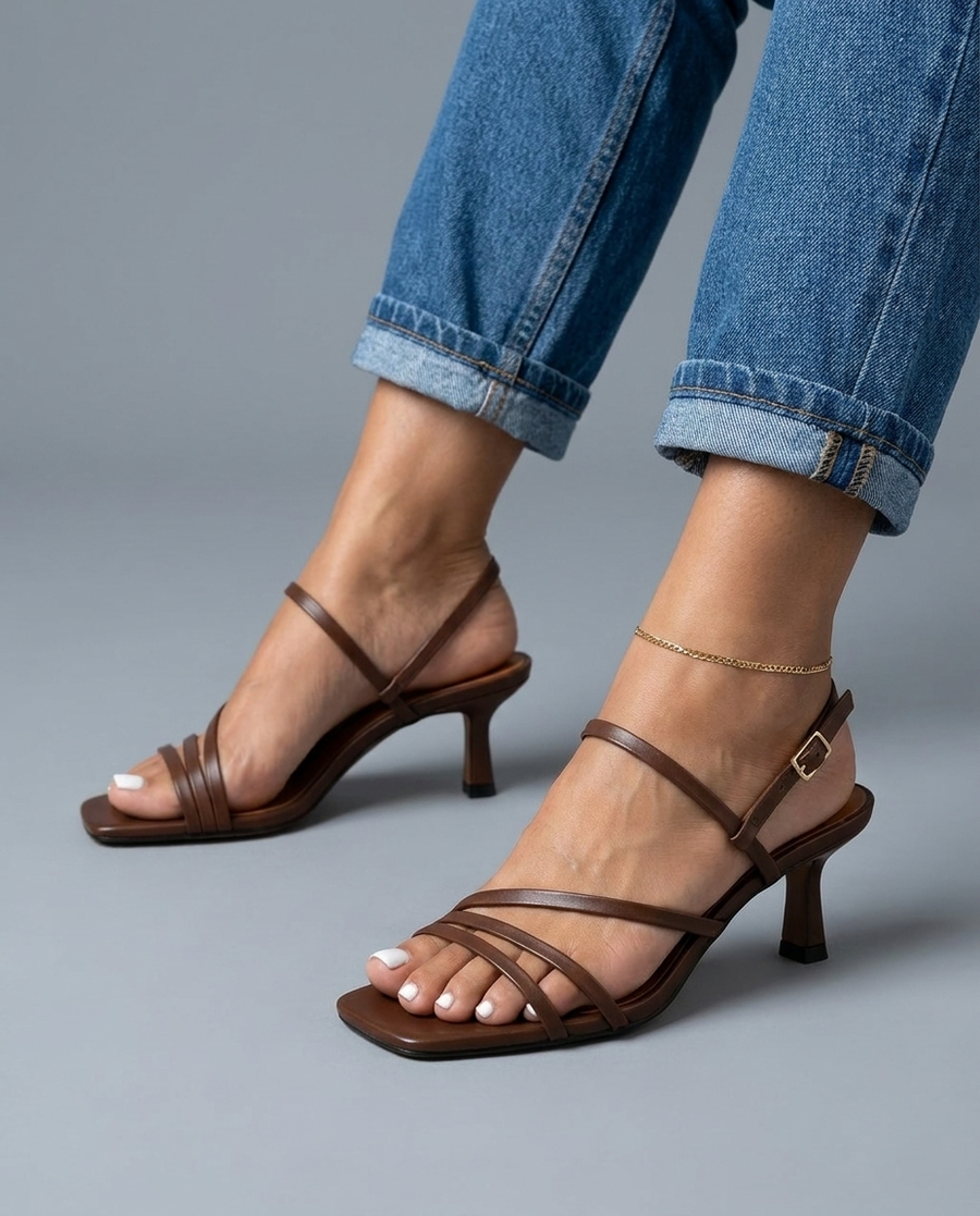 Mokka | Braune Riemchen-Skulpturen-Heels