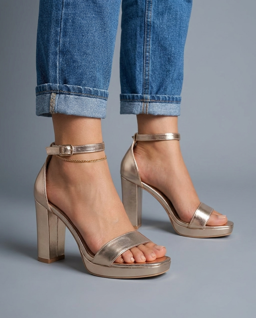 Giselle | Gold Metallic Sandalen mit Plateau und Blockabsatz