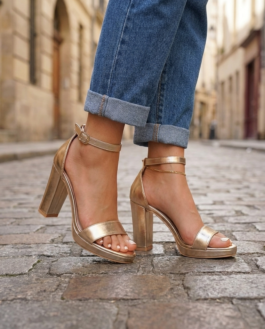 Giselle | Gold Metallic Sandalen mit Plateau und Blockabsatz