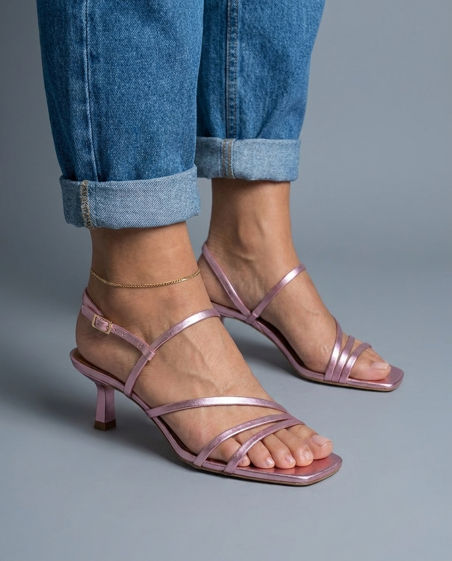 Rosé | Pink Metallic Riemchen-Kitten-Heels